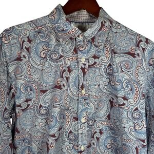 Society of Threads Paisley Button Down Shirt Mens Large Slim Fit Comfort Stretch